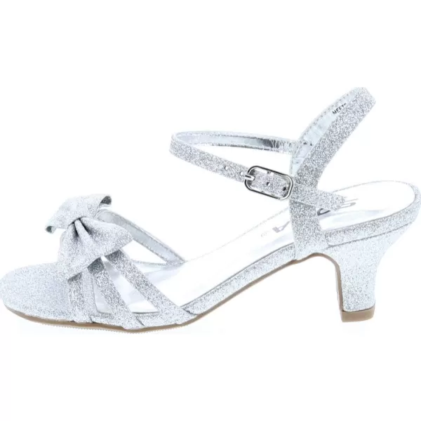 Soda Girly2 Childrens Girls Open Toe Slingback Block High Heel SandalsSilver Glt