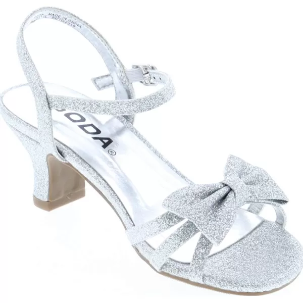 Soda Girly2 Childrens Girls Open Toe Slingback Block High Heel SandalsSilver Glt