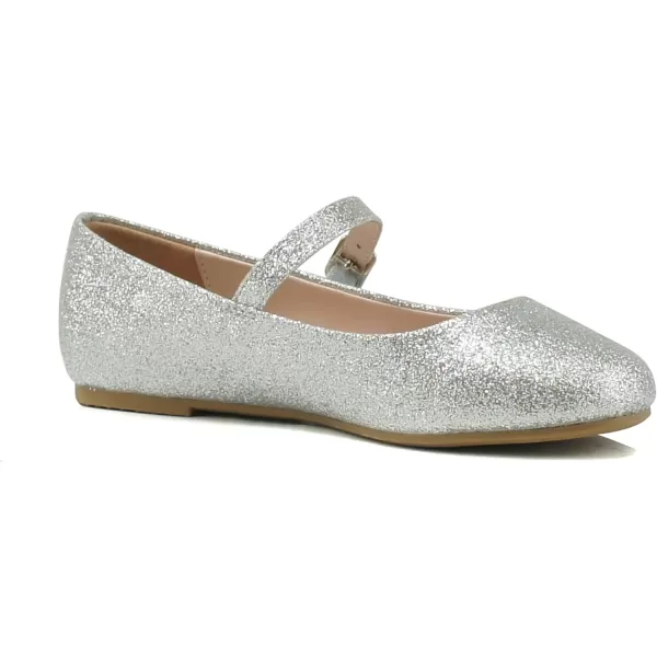 Soda Hookup2 KidsChildrenGirls Fashion Classic Mary Jane Flat Rounded Ballet ShoesSilver Glitter