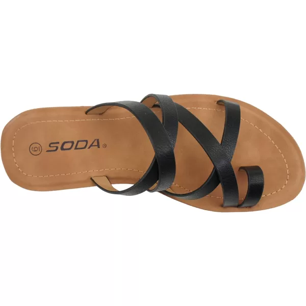 Soda ISABEL Women Fashion Comfortable Slip On Flat Cross bands Toe Ring Fashion SandalsBlack