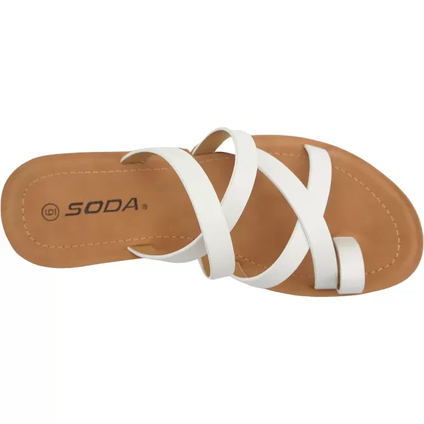 Soda ISABEL Women Fashion Comfortable Slip On Flat Cross bands Toe Ring Fashion SandalsWhite