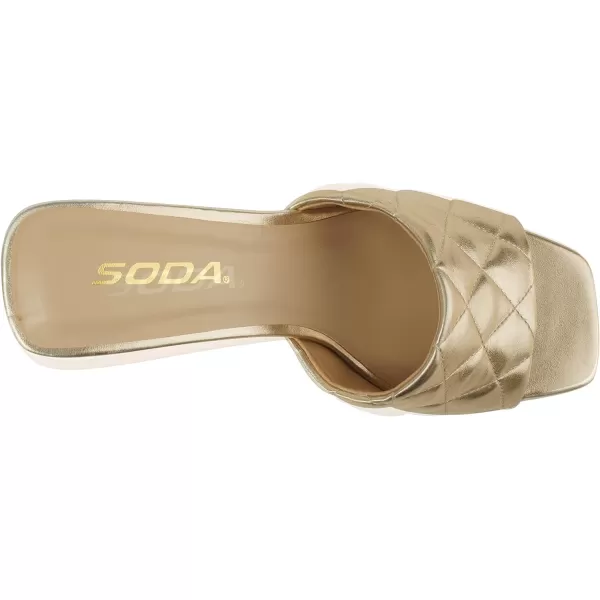 Soda JITTER  Women Slip On Flat Heel Squared Toe Diamond Quilted Fashion SandalGold Pu