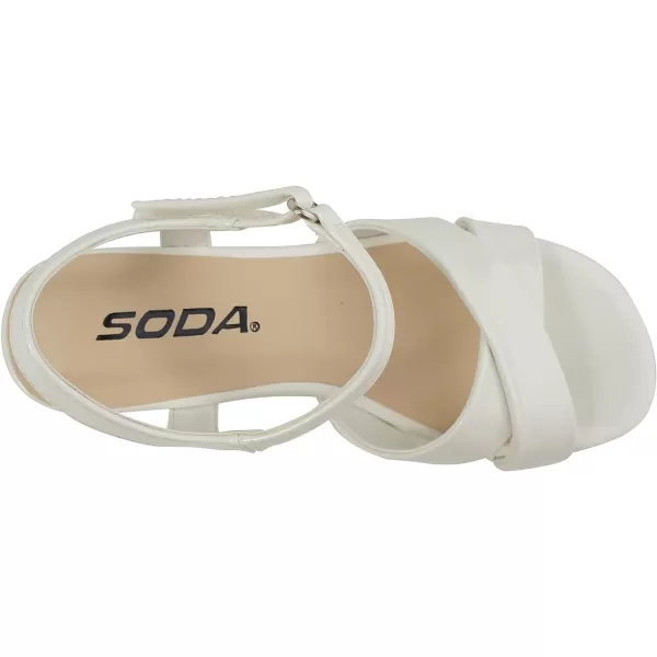 Soda KidsChildrenGirls AIDA2 Crisscross band Soft Comfortable Sole with Ankle Buckle Strap Block Heel Sandals ShoesWhite Pat