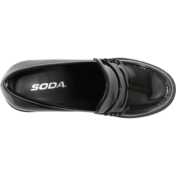 Soda Kinder  Women Slip On Chunky Mid Heel Lug Sole Penny Loafer ShoeBlack Patent