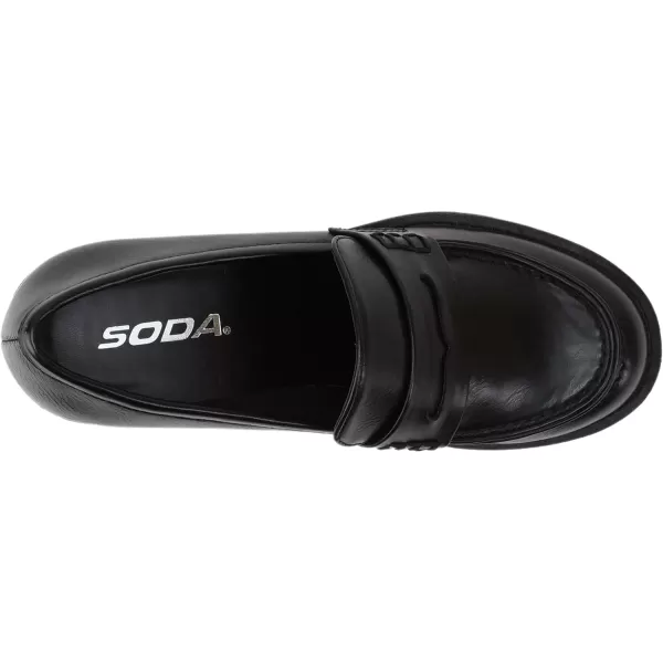 Soda Kinder  Women Slip On Chunky Mid Heel Lug Sole Penny Loafer ShoeBlack Pu