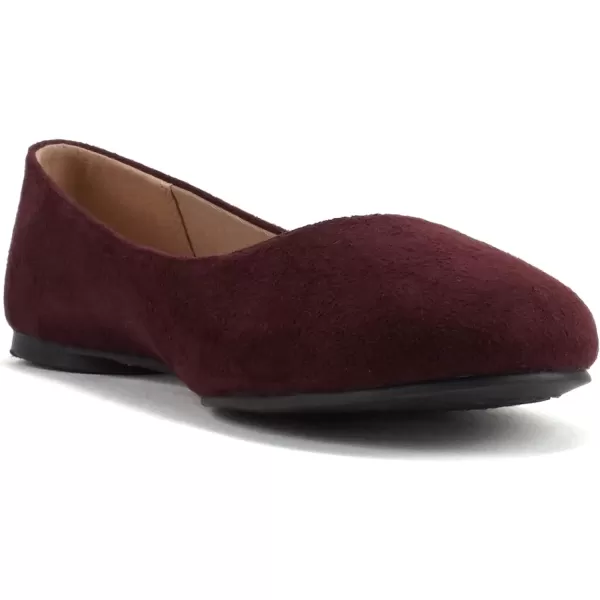 Soda Kreme Comfortable Basic Shoes Women Ballet Flat Round Toe Gel InsoleBurgundy Imitation Suede