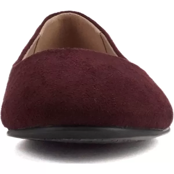 Soda Kreme Comfortable Basic Shoes Women Ballet Flat Round Toe Gel InsoleBurgundy Imitation Suede