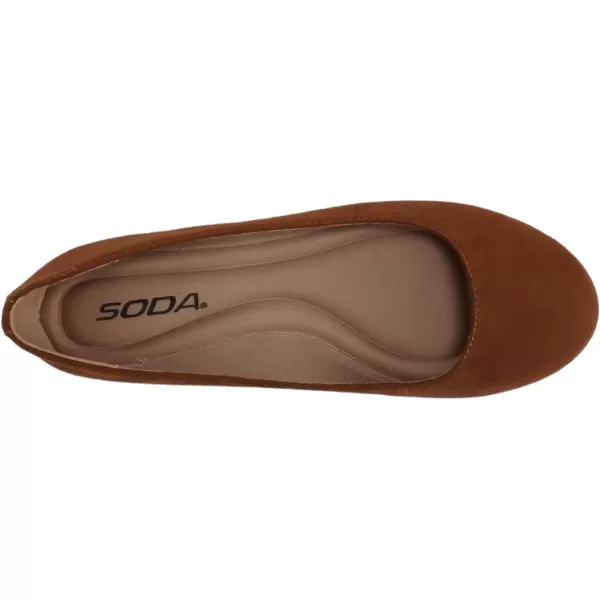 Soda Kreme Comfortable Basic Shoes Women Ballet Flat Round Toe Gel InsoleCognac Imitation Suede