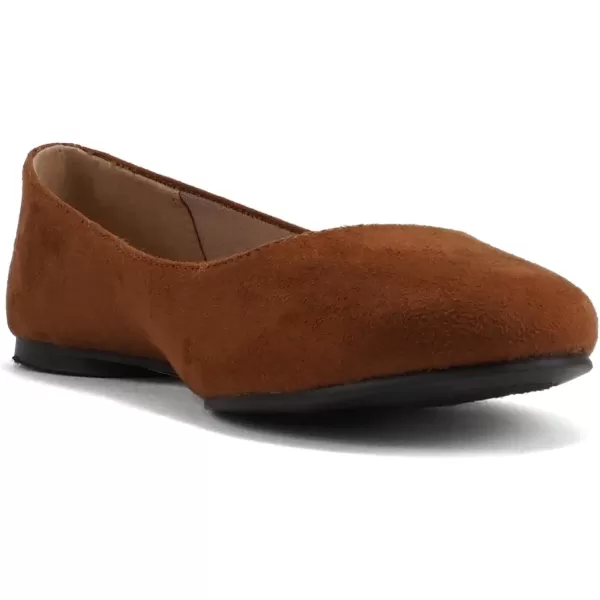 Soda Kreme Comfortable Basic Shoes Women Ballet Flat Round Toe Gel InsoleCognac Imitation Suede