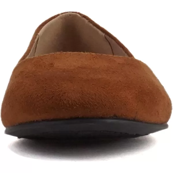 Soda Kreme Comfortable Basic Shoes Women Ballet Flat Round Toe Gel InsoleCognac Imitation Suede