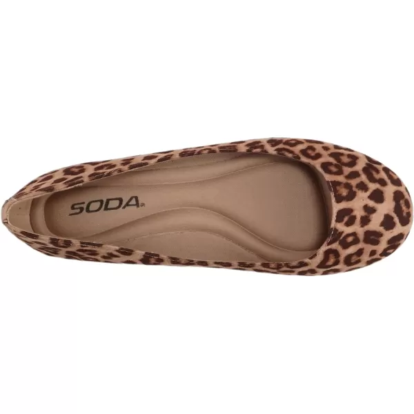 Soda Kreme Comfortable Basic Shoes Women Ballet Flat Round Toe Gel InsoleLeopard Imitation Suede