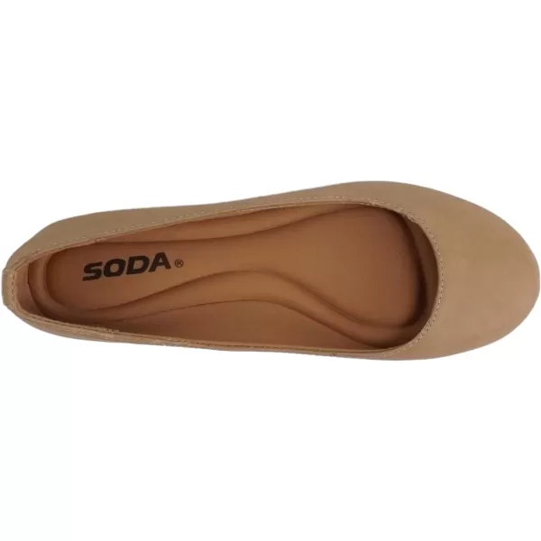 Soda Kreme Comfortable Basic Shoes Women Ballet Flat Round Toe Gel InsoleNatural Nubuck