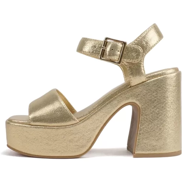 Soda LAUNCH  Women Open Toe Ankle Strap Platform Chunky High Heeled SandalLight Gold Shimmer