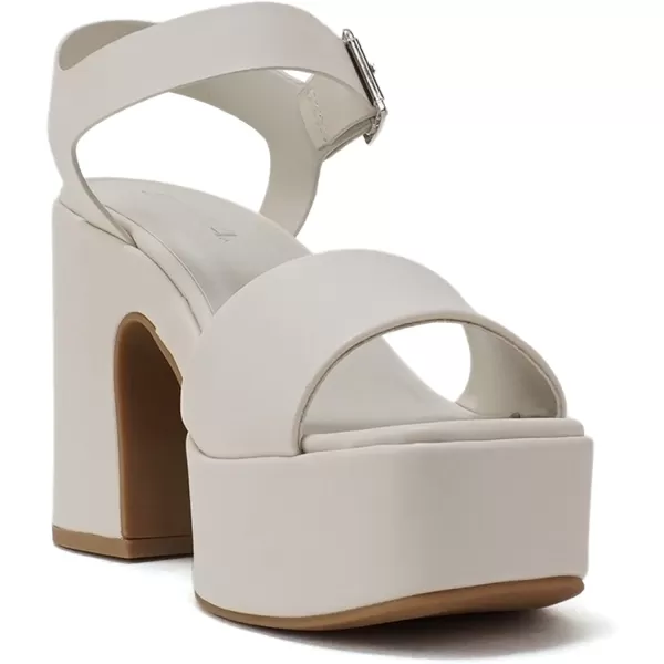 Soda LAUNCH  Women Open Toe Ankle Strap Platform Chunky High Heeled SandalOff White Pu