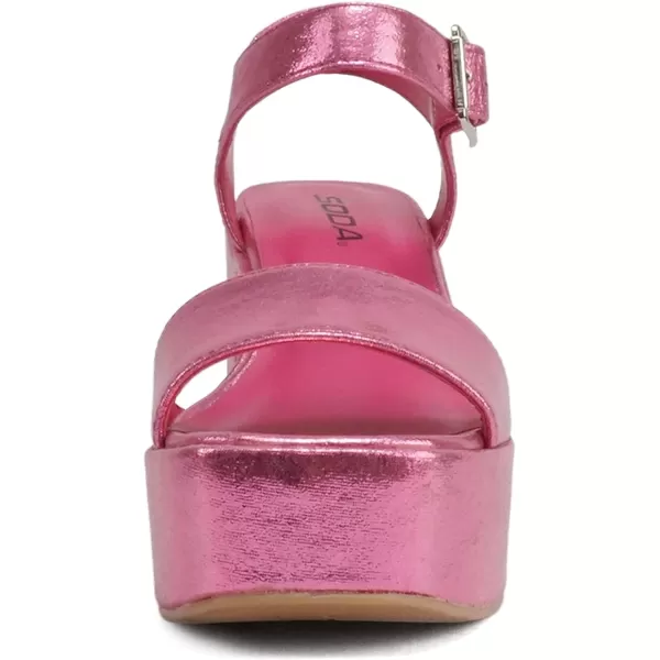 Soda LAUNCH  Women Open Toe Ankle Strap Platform Chunky High Heeled SandalPink Shimmer