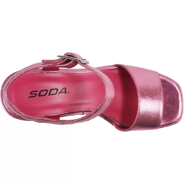 Soda LAUNCH  Women Open Toe Ankle Strap Platform Chunky High Heeled SandalPink Shimmer