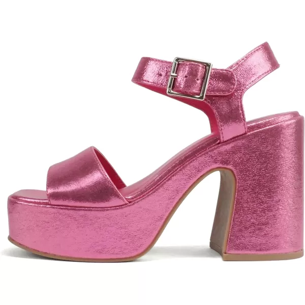 Soda LAUNCH  Women Open Toe Ankle Strap Platform Chunky High Heeled SandalPink Shimmer