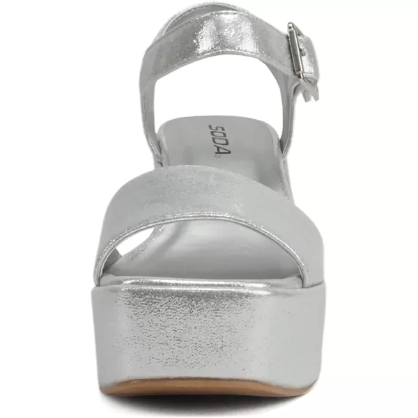 Soda LAUNCH  Women Open Toe Ankle Strap Platform Chunky High Heeled SandalSilver Shimmer