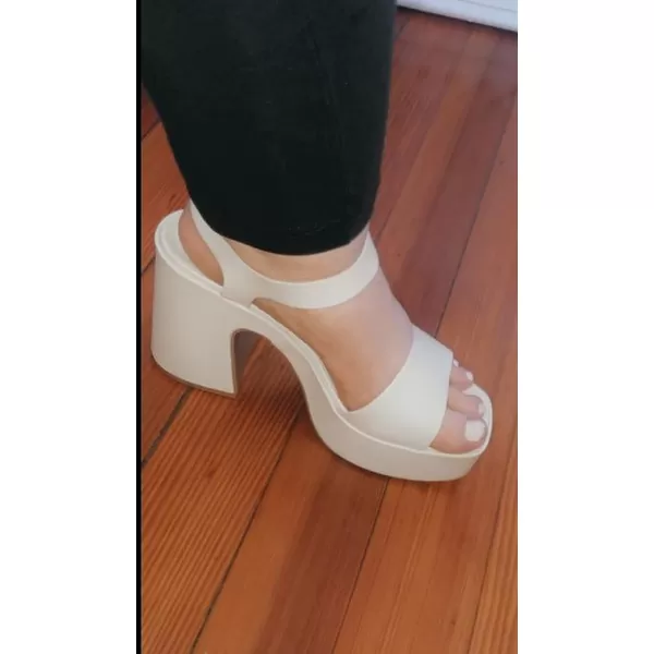 Soda LAUNCH  Women Open Toe Ankle Strap Platform Chunky High Heeled SandalWhite Pu