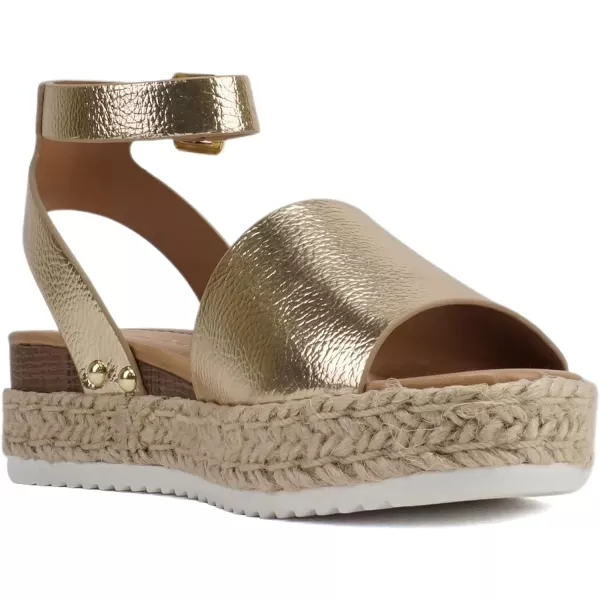 Soda Little KidsChildrenGirls TopicIIS Espadrille Flatform Wedge Open Toe SandalsGold Pu