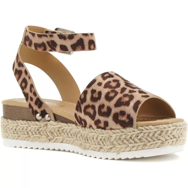 Soda Little KidsChildrenGirls TopicIIS Espadrille Flatform Wedge Open Toe SandalsOatcheetah