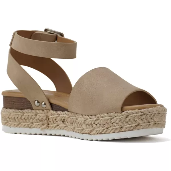 Soda Little KidsChildrenGirls TopicIIS Espadrille Flatform Wedge Open Toe SandalsTaupe Nubuck