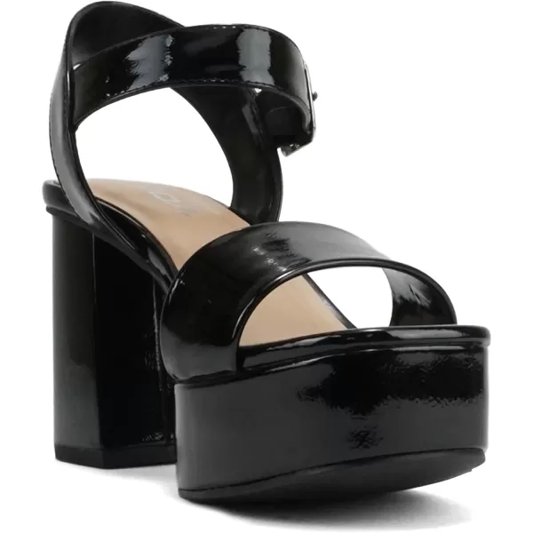 Soda MACEY  Women Open Square Toe Single Band High Heel Platform Dress Sandal with Adjustable Ankle StrapBlack Patent