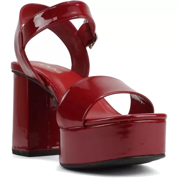 Soda MACEY  Women Open Square Toe Single Band High Heel Platform Dress Sandal with Adjustable Ankle StrapRuby Red Patent