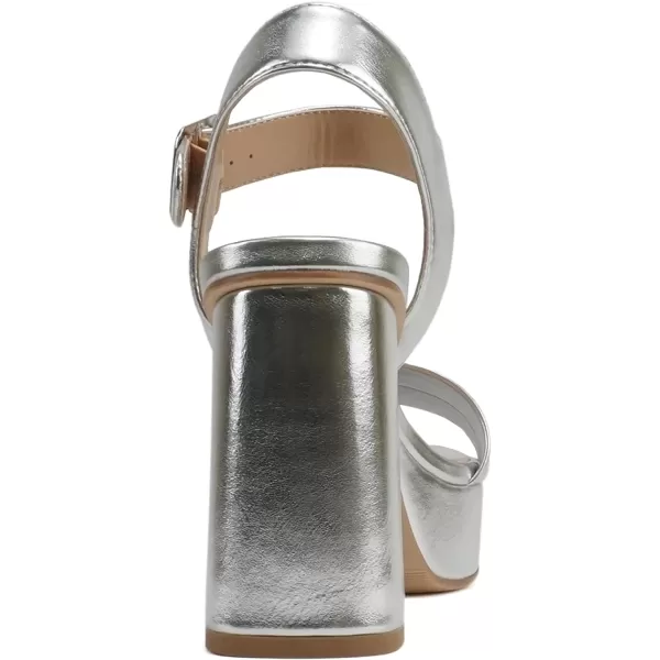 Soda MACEY  Women Open Square Toe Single Band High Heel Platform Dress Sandal with Adjustable Ankle StrapSilver Metallic Pu