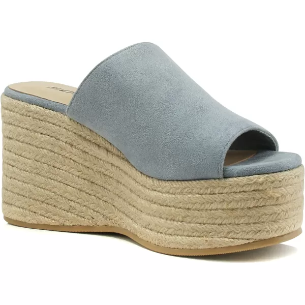 Soda MEIMEI  Women Open Toe High Wedge Jute Espadrille Fashion Slide SandalsBlue Imit Suede