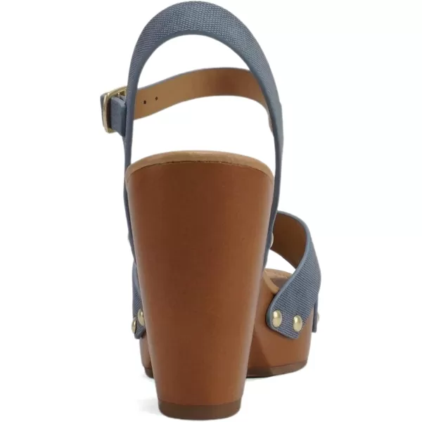 Soda MIGUEL  Women Crisscross Band Fashion Chunky Platform Block Mid Heel Sandal with Ankle Strap and StudDenim Blue Nubuck