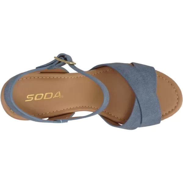 Soda MIGUEL  Women Crisscross Band Fashion Chunky Platform Block Mid Heel Sandal with Ankle Strap and StudDenim Blue Nubuck