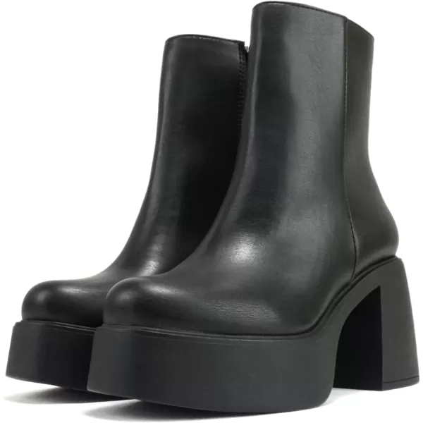 Soda OARSMAN  Women Square Toe Platform Medium Chunky Heel Ankle Boot with Side ZipperBlack Pu