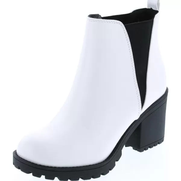 Soda ORIGAMI  WOMEN LUG SOLE MID HEEL FASHION ANKLE BOOTIE WDOUBLE ELASTIC GOREWhite