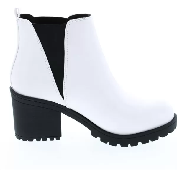 Soda ORIGAMI  WOMEN LUG SOLE MID HEEL FASHION ANKLE BOOTIE WDOUBLE ELASTIC GOREWhite