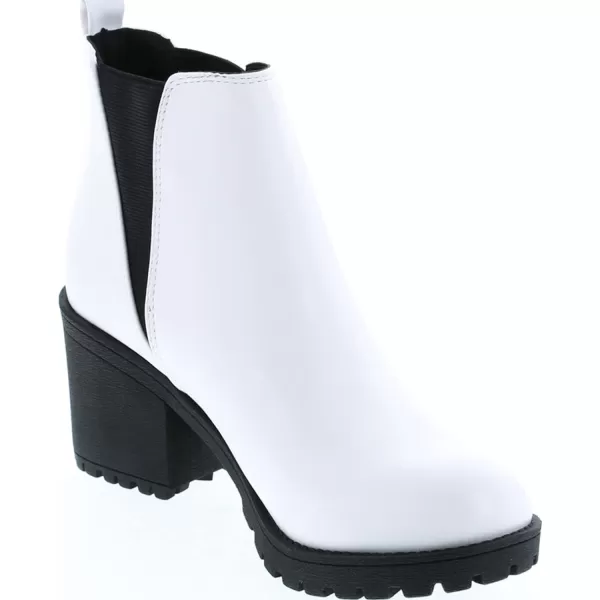 Soda ORIGAMI  WOMEN LUG SOLE MID HEEL FASHION ANKLE BOOTIE WDOUBLE ELASTIC GOREWhite