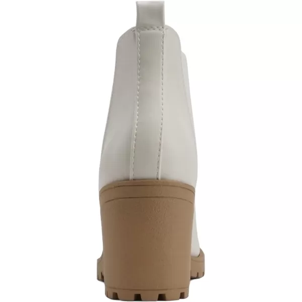 Soda ORIGAMI  WOMEN LUG SOLE MID HEEL FASHION ANKLE BOOTIE WDOUBLE ELASTIC GOREWhiteBeige Pu