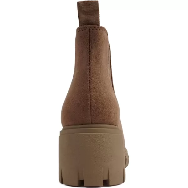 Soda PIONEER  Women Lug Sole Mid Heel Chelsea Fashion Ankle Bootie wDouble Elastic GoreDeep Camel