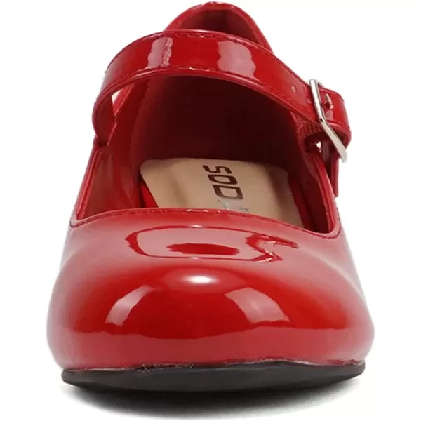 Soda Pela2  Little KidsChildrenGirls Closed Round Toe Mary Jane Ankle Strap Low Block Heel Pump ShoeLipstick Red Patent