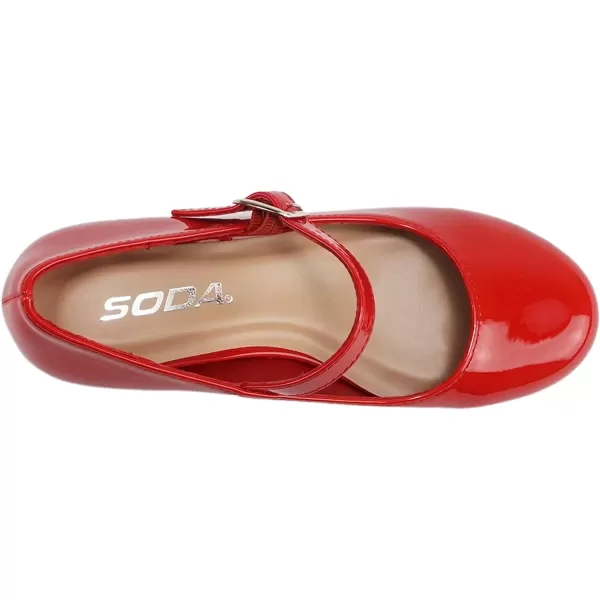 Soda Pela2  Little KidsChildrenGirls Closed Round Toe Mary Jane Ankle Strap Low Block Heel Pump ShoeLipstick Red Patent