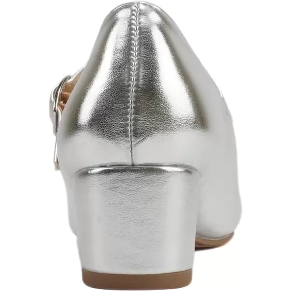 Soda Pela2  Little KidsChildrenGirls Closed Round Toe Mary Jane Ankle Strap Low Block Heel Pump ShoeSilver Metallic Pu