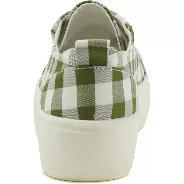 Soda Petal  Women Double Deck Bottom Sole Fashion Sneakers with Padded Comfortable SockGingham Khaki