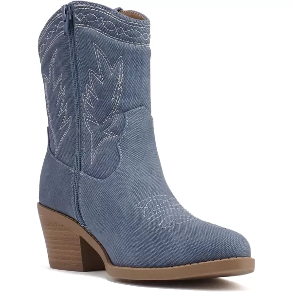 Soda Picotee Women Western Cowboy Cowgirl Stitched Ankle BootsDenim Blue