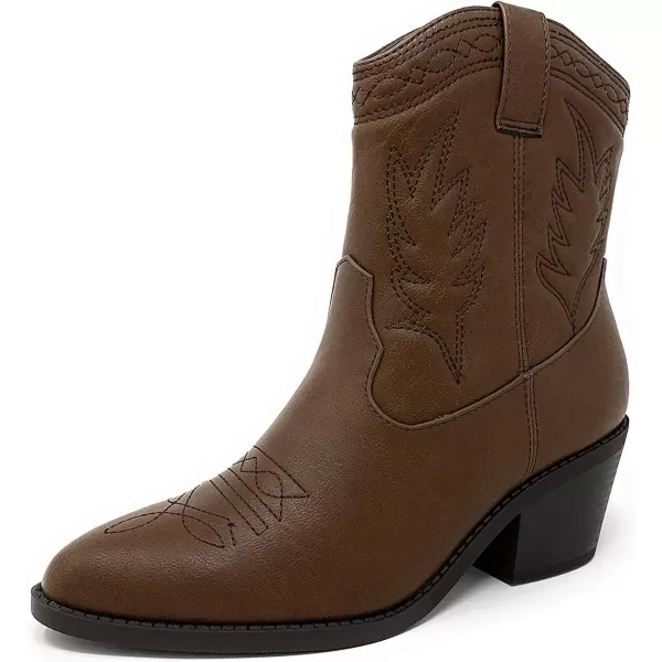 Soda Picotee Women Western Cowboy Cowgirl Stitched Ankle BootsDk Tan Pu