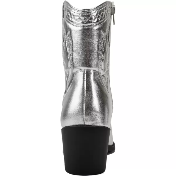 Soda Picotee Women Western Cowboy Cowgirl Stitched Ankle BootsSilver Metallic Pu