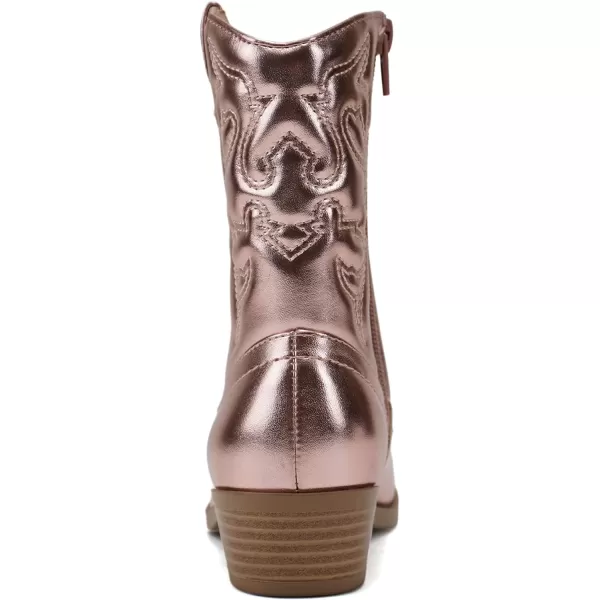 Soda RENO2 KidsGirlsChildren Western Cowboy Stitched Pointe Toe Low Heel Ankle Mid Shaft Fashion BootsLtpink Metallic Pu