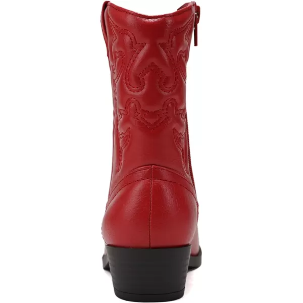 Soda RENO2 KidsGirlsChildren Western Cowboy Stitched Pointe Toe Low Heel Ankle Mid Shaft Fashion BootsRed Pu