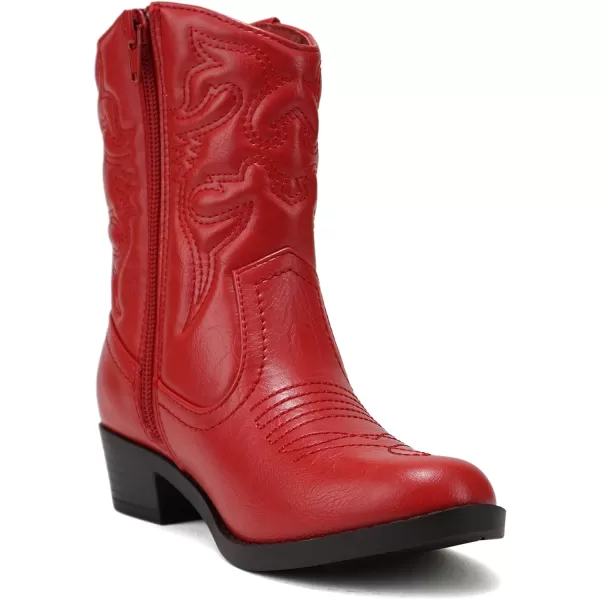 Soda RENO2 KidsGirlsChildren Western Cowboy Stitched Pointe Toe Low Heel Ankle Mid Shaft Fashion BootsRed Pu