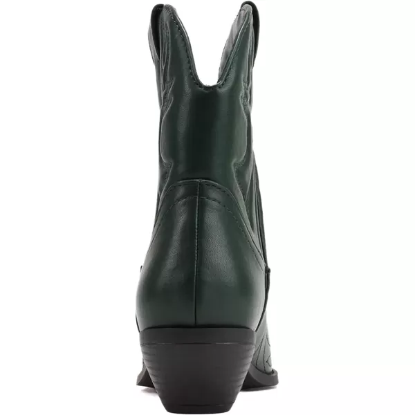 Soda RIGGING  Women Western Stitched Pointe Toe Low Heel Ankle Mid Shaft BootsGreen Pu