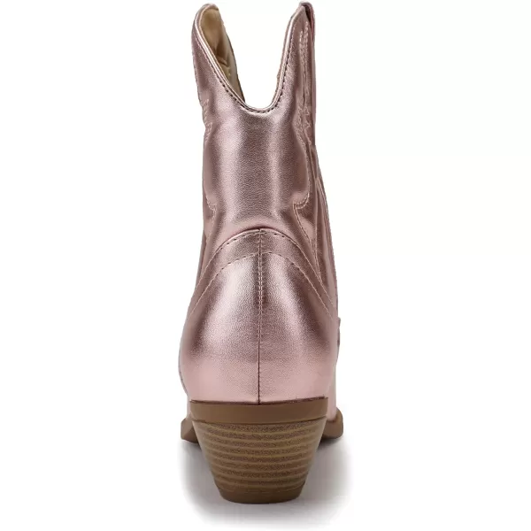 Soda RIGGING  Women Western Stitched Pointe Toe Low Heel Ankle Mid Shaft BootsLtpink Metallic